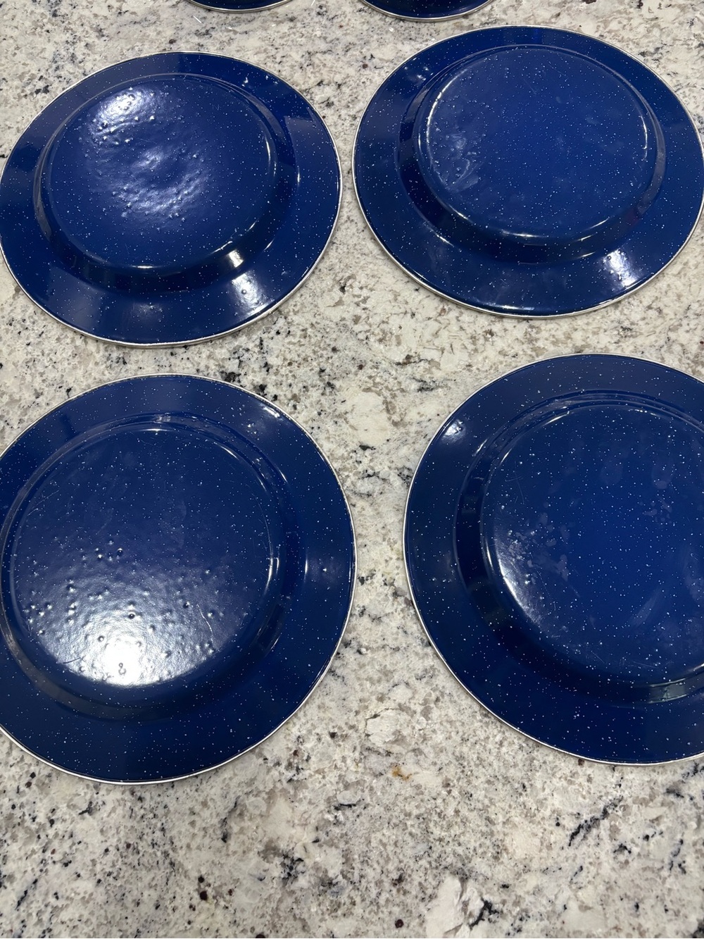 Blue Enamel Speckled Camping Dish Set Vintage Farmhouse Decor - Picture 7 of 16